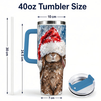 #pl[40oz|Blue] Snowy Bunny 40oz Tumbler with Handle, Santa Hat Travel Cup