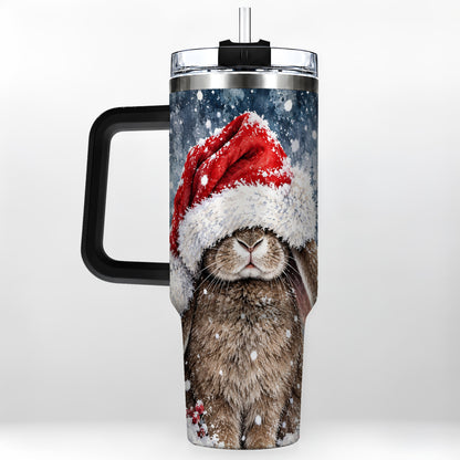 #pl[40oz|Black] Christmas Bunny 40oz Tumbler with Handle, Snowy Rabbit Travel Cup