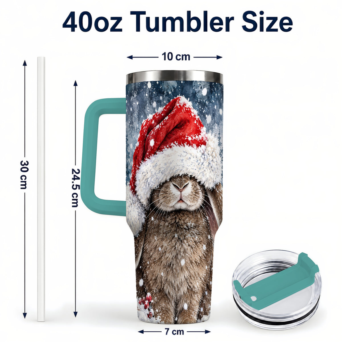 #pl[40oz|Green] Christmas Bunny 40oz Tumbler with Handle, Snowy Rabbit Travel Cup