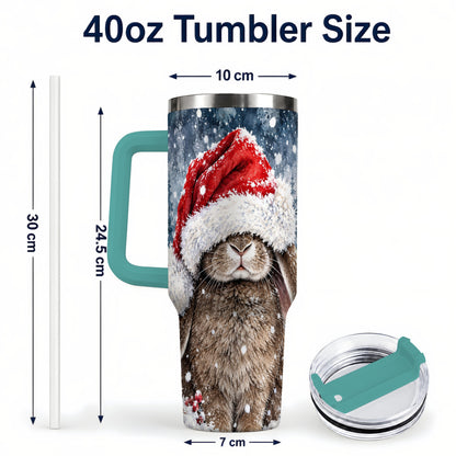 #pl[40oz|Green] Christmas Bunny 40oz Tumbler with Handle, Snowy Rabbit Travel Cup