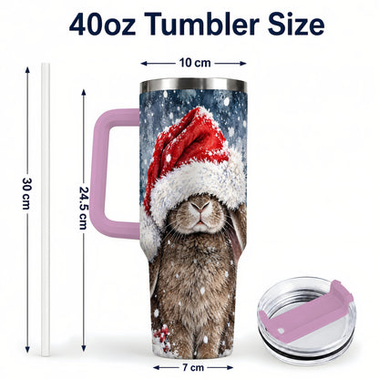 #pl[40oz|Pink] Christmas Bunny 40oz Tumbler with Handle, Snowy Rabbit Travel Cup