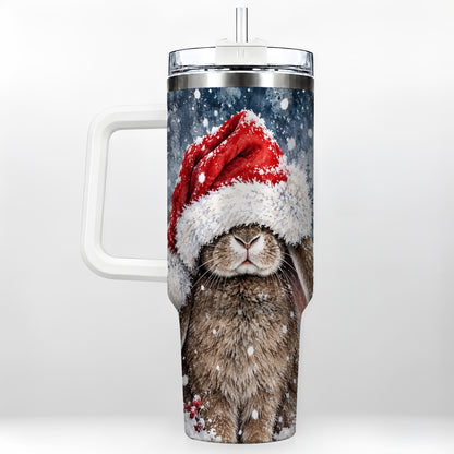 Christmas Bunny 40oz Tumbler with Handle, Snowy Rabbit Travel Cup