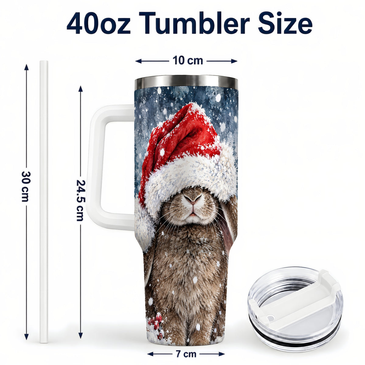 #pl[40oz|White] Christmas Bunny 40oz Tumbler with Handle, Snowy Rabbit Travel Cup