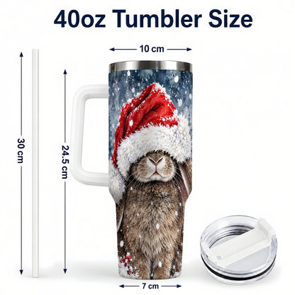 #pl[40oz|White] Christmas Bunny 40oz Tumbler with Handle, Snowy Rabbit Travel Cup