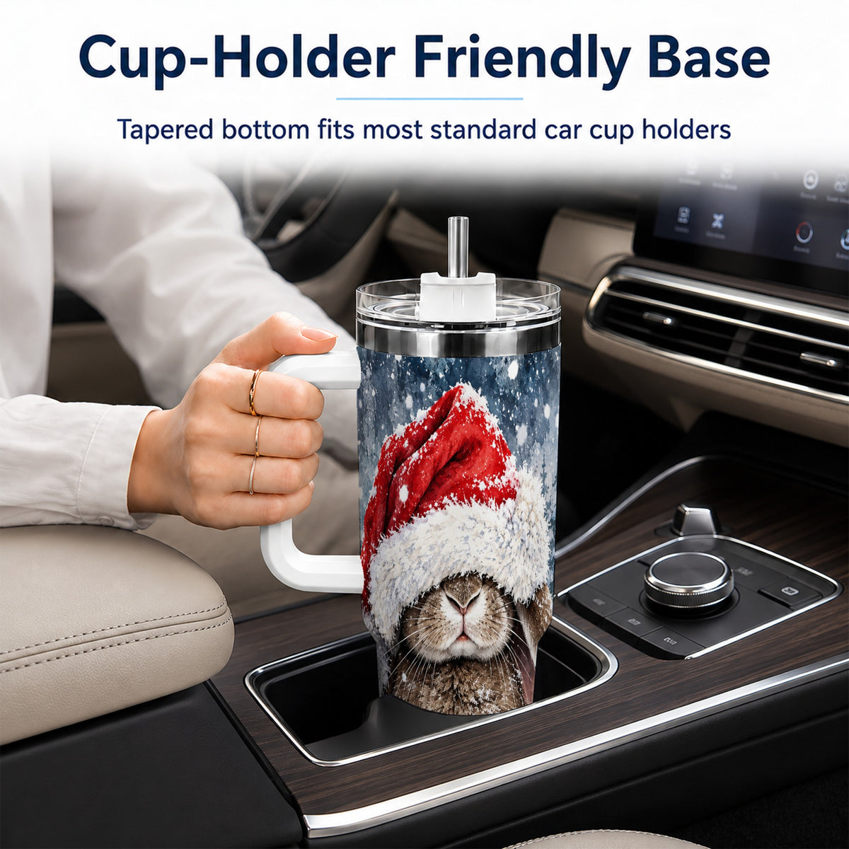 Christmas Bunny 40oz Tumbler with Handle, Snowy Rabbit Travel Cup