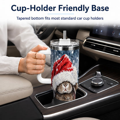 Christmas Bunny 40oz Tumbler with Handle, Snowy Rabbit Travel Cup