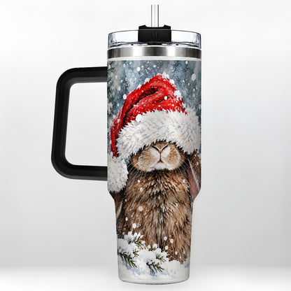 #pl[40oz|Black] Winter Bunny 40oz Tumbler with Handle, Santa Rabbit Travel Cup