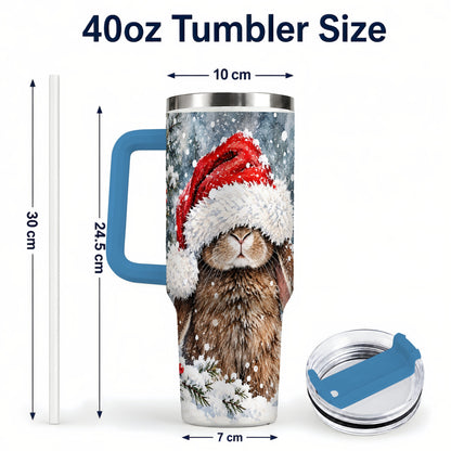 #pl[40oz|Blue] Winter Bunny 40oz Tumbler with Handle, Santa Rabbit Travel Cup
