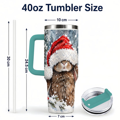 #pl[40oz|Green] Winter Bunny 40oz Tumbler with Handle, Santa Rabbit Travel Cup