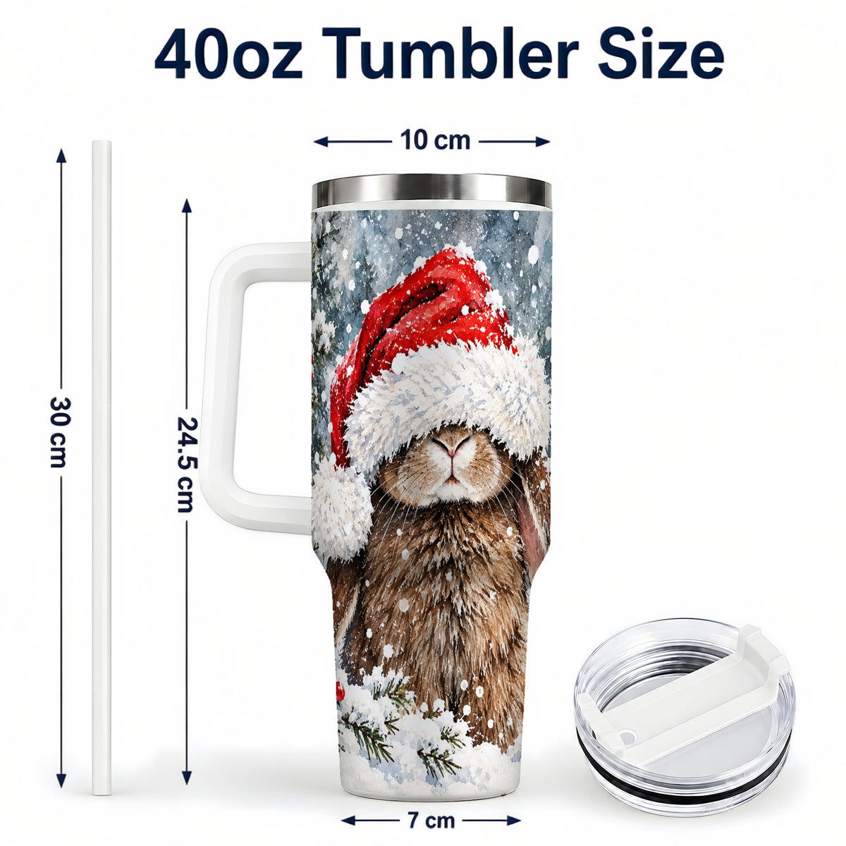 #pl[40oz|White] Winter Bunny 40oz Tumbler with Handle, Santa Rabbit Travel Cup