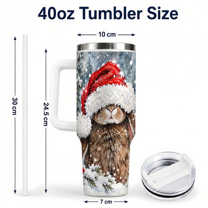 #pl[40oz|White] Winter Bunny 40oz Tumbler with Handle, Santa Rabbit Travel Cup