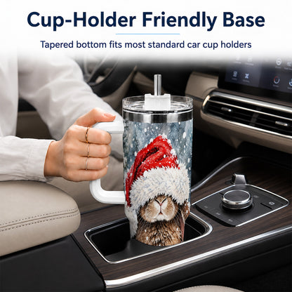 Winter Bunny 40oz Tumbler with Handle, Santa Rabbit Travel Cup