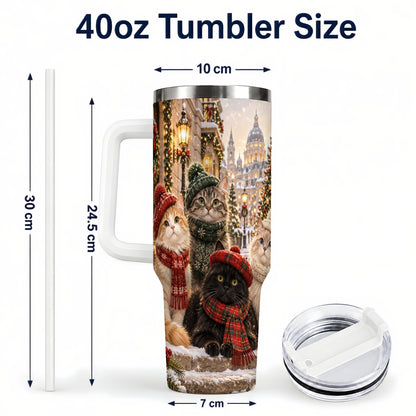 #pl[40oz|White] Christmas Cats 40oz Tumbler with Handle, Winter Cat Travel Cup