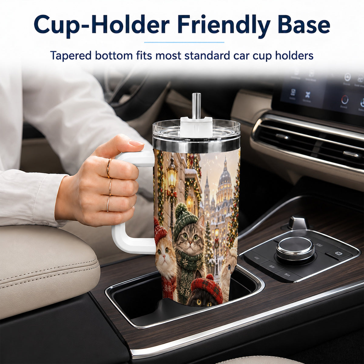 Christmas Cats 40oz Tumbler with Handle, Winter Cat Travel Cup
