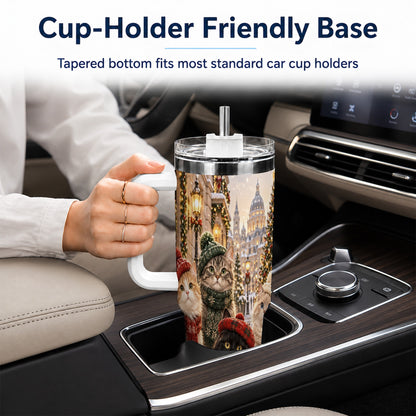 Christmas Cats 40oz Tumbler with Handle, Winter Cat Travel Cup