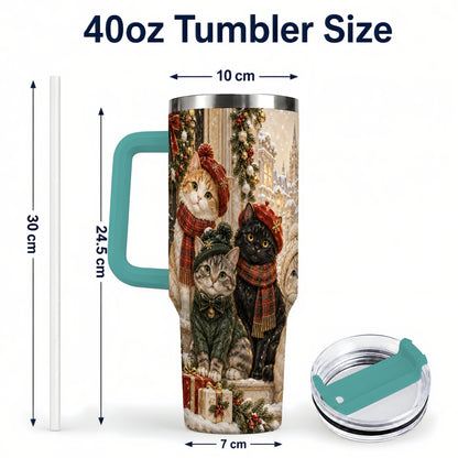 #pl[40oz|Green] Christmas Cats 40oz Tumbler with Handle, Festive Cat Travel Cup