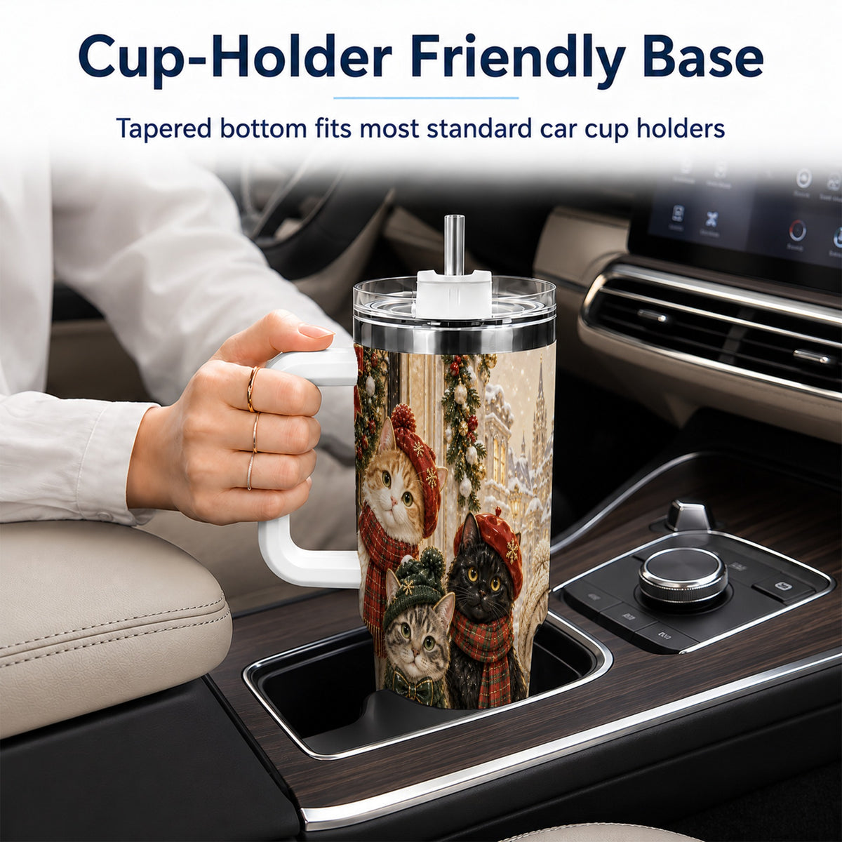 Christmas Cats 40oz Tumbler with Handle, Festive Cat Travel Cup