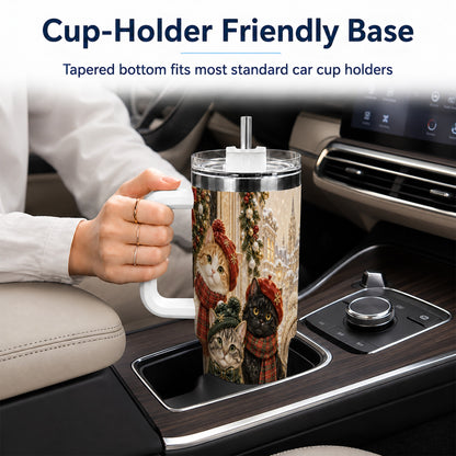Christmas Cats 40oz Tumbler with Handle, Festive Cat Travel Cup