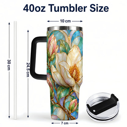 #pl[40oz|Black] Jeweled 40oz Tumbler with Handle, Botanical Stainless Steel Travel Cup