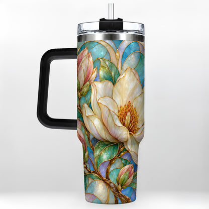 #pl[40oz|Black] Jeweled 40oz Tumbler with Handle, Botanical Stainless Steel Travel Cup