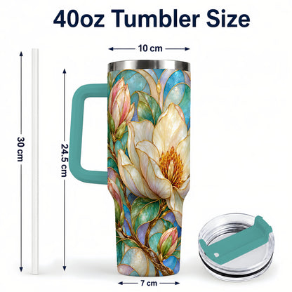 #pl[40oz|Green] Jeweled 40oz Tumbler with Handle, Botanical Stainless Steel Travel Cup