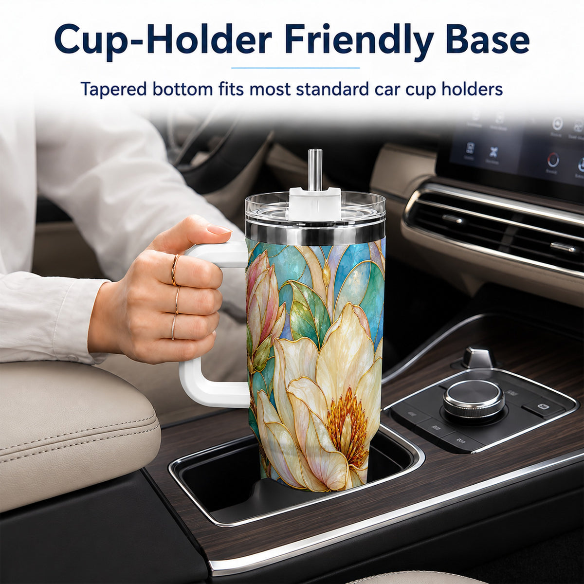 Jeweled 40oz Tumbler with Handle, Botanical Stainless Steel Travel Cup