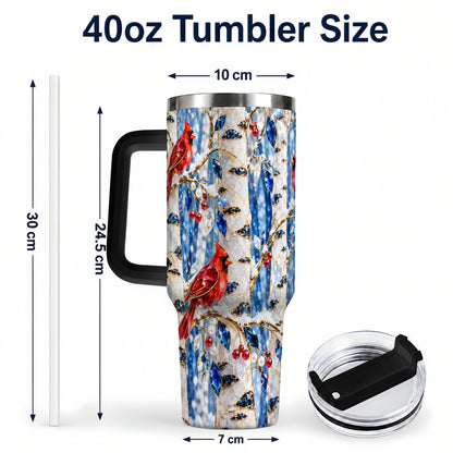 #pl[40oz|Black] Winter Cardinal 40oz Tumbler with Handle, Birch Forest Travel Cup