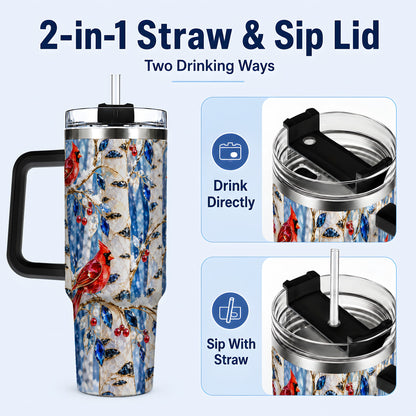 #pl[40oz|Black] Winter Cardinal 40oz Tumbler with Handle, Birch Forest Travel Cup
