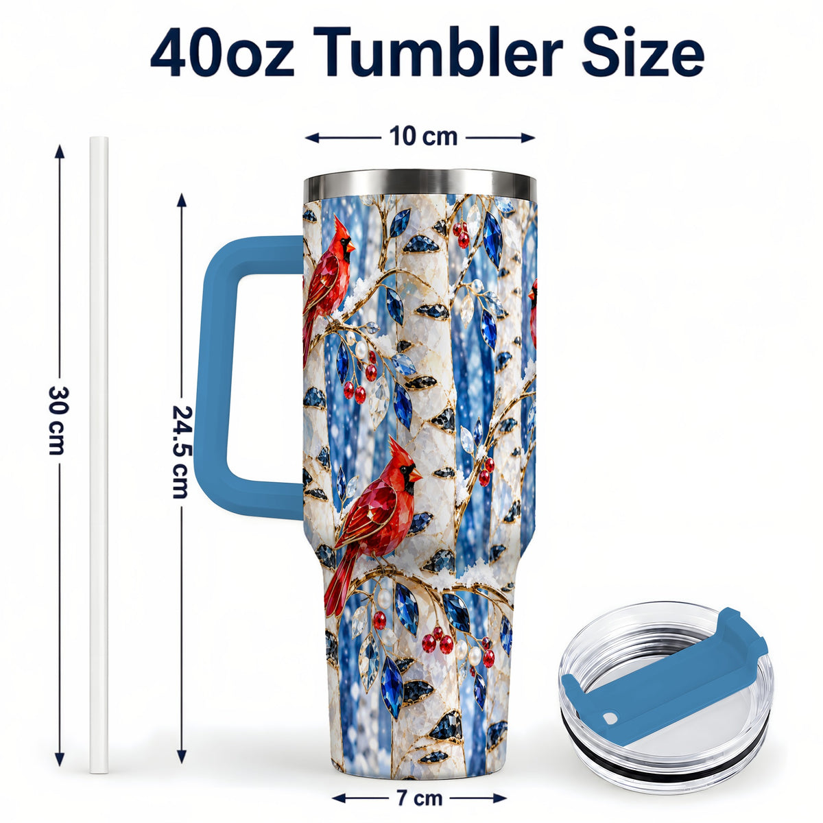 #pl[40oz|Blue] Winter Cardinal 40oz Tumbler with Handle, Birch Forest Travel Cup