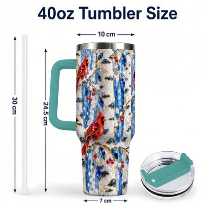 #pl[40oz|Green] Winter Cardinal 40oz Tumbler with Handle, Birch Forest Travel Cup