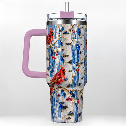 #pl[40oz|Pink] Winter Cardinal 40oz Tumbler with Handle, Birch Forest Travel Cup