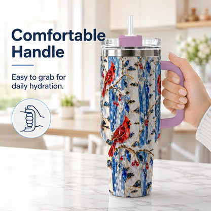 #pl[40oz|Pink] Winter Cardinal 40oz Tumbler with Handle, Birch Forest Travel Cup