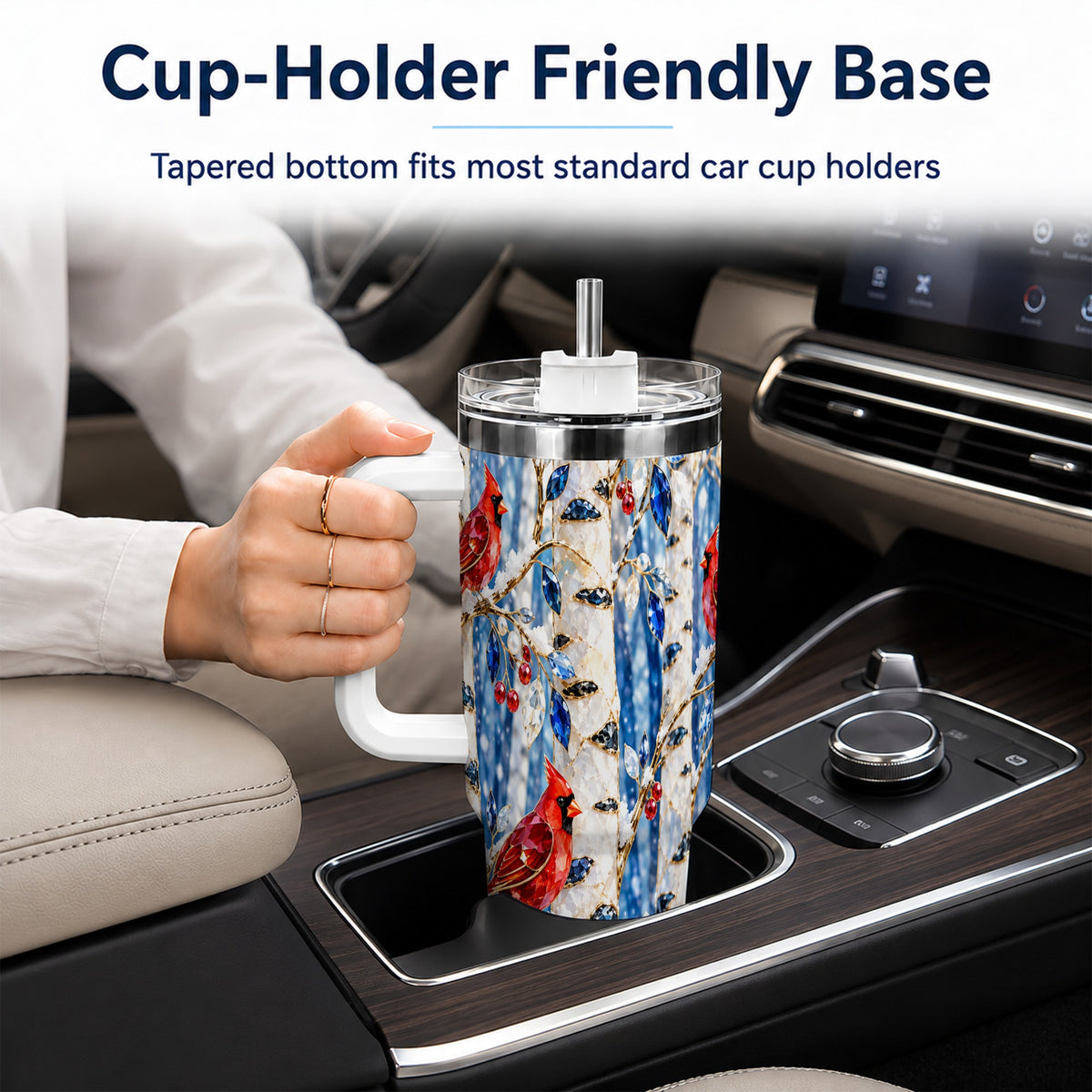 Winter Cardinal 40oz Tumbler with Handle, Birch Forest Travel Cup