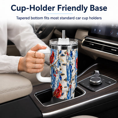 Winter Cardinal 40oz Tumbler with Handle, Birch Forest Travel Cup