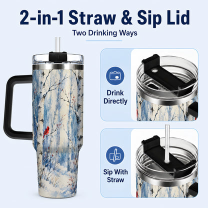 #pl[40oz|Black] Watercolor Cardinal 40oz Tumbler with Handle, Winter Birch Travel Cup