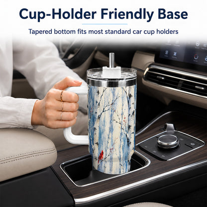 Watercolor Cardinal 40oz Tumbler with Handle, Winter Birch Travel Cup