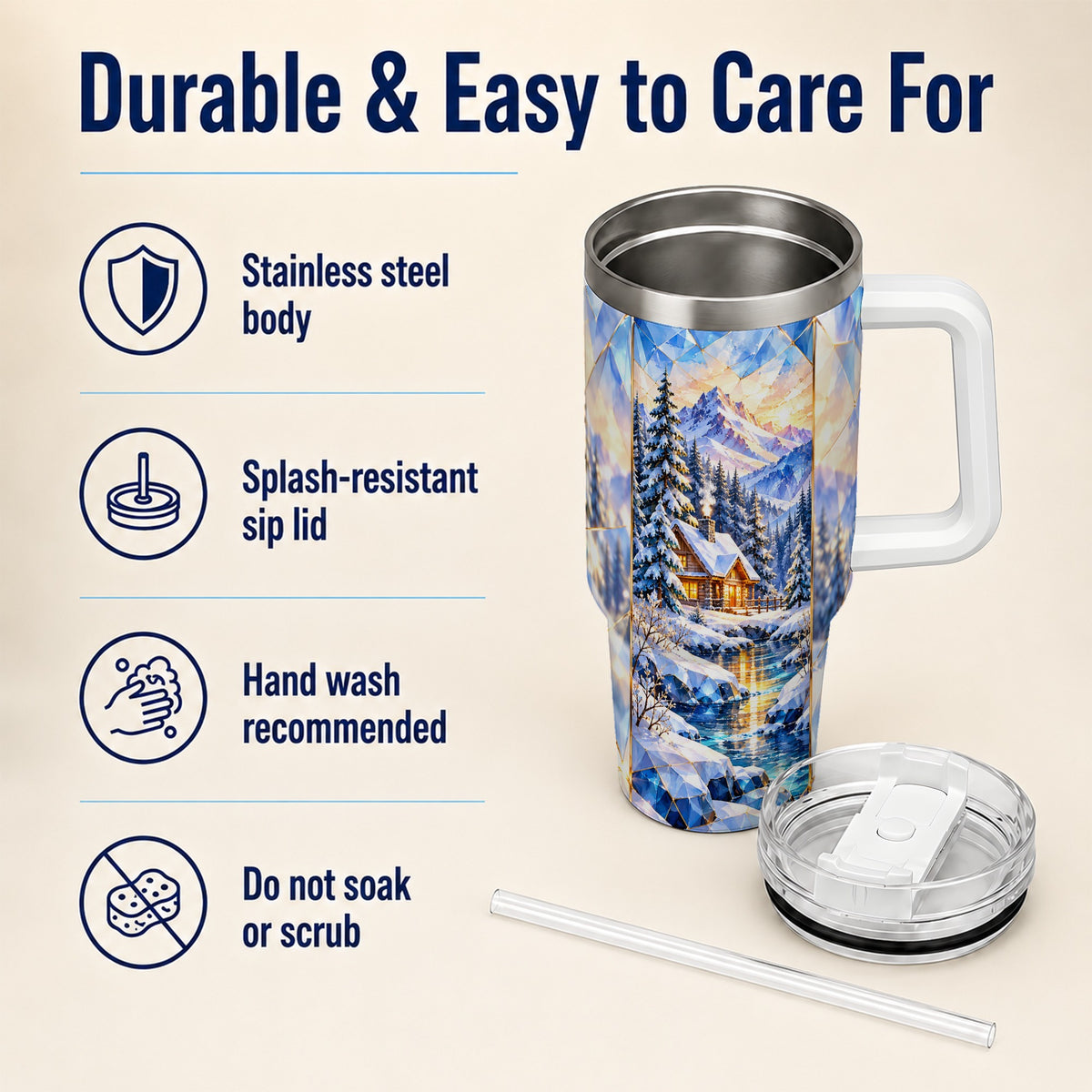 Crystal Cabin 40oz Tumbler, Mountain Scene Tumbler, Steel Travel Cup
