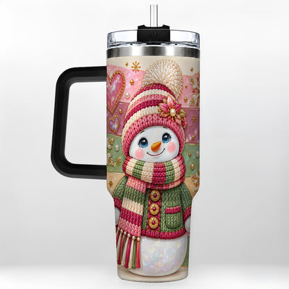 #pl[40oz|Black] Cozy Snowman 40oz Tumbler, Heart Snowflake Tumbler, Steel Travel Cup