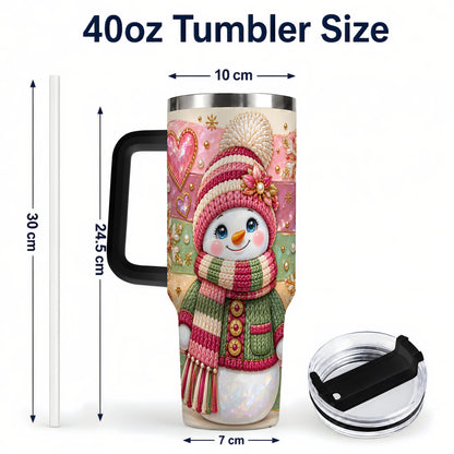 #pl[40oz|Black] Cozy Snowman 40oz Tumbler, Heart Snowflake Tumbler, Steel Travel Cup