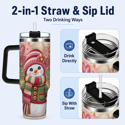 #pl[40oz|Black] Cozy Snowman 40oz Tumbler, Heart Snowflake Tumbler, Steel Travel Cup