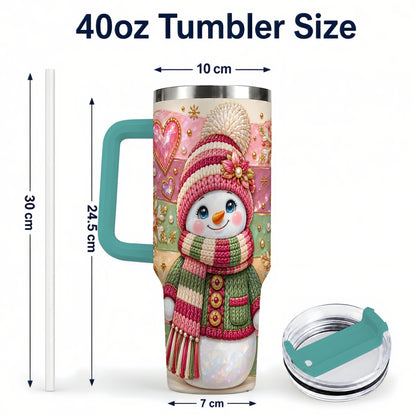 #pl[40oz|Green] Cozy Snowman 40oz Tumbler, Heart Snowflake Tumbler, Steel Travel Cup