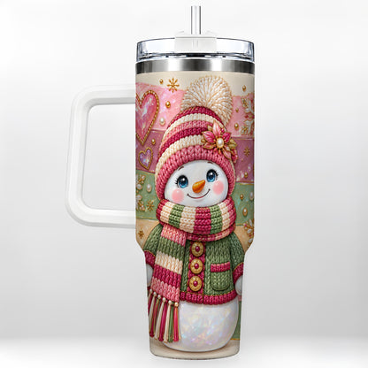 Cozy Snowman 40oz Tumbler, Heart Snowflake Tumbler, Steel Travel Cup