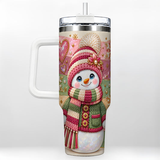 Cozy Snowman 40oz Tumbler, Heart Snowflake Tumbler, Steel Travel Cup