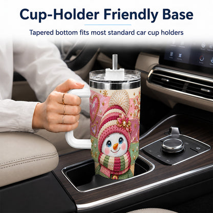 Cozy Snowman 40oz Tumbler, Heart Snowflake Tumbler, Steel Travel Cup