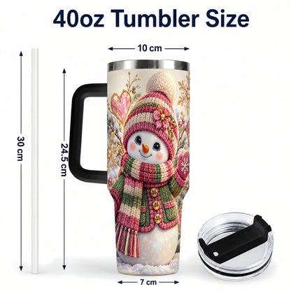 #pl[40oz|Black] Knitted Snowman 40oz Tumbler with Handle, Winter Heart Travel Cup