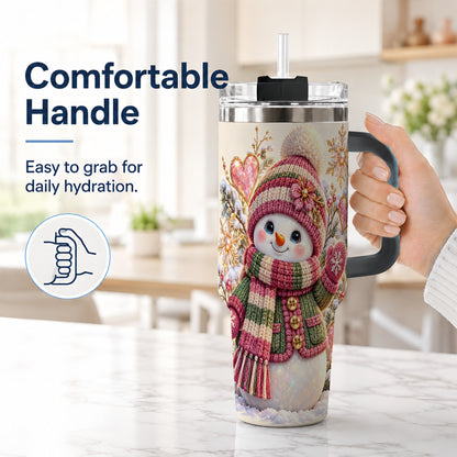 #pl[40oz|Black] Knitted Snowman 40oz Tumbler with Handle, Winter Heart Travel Cup