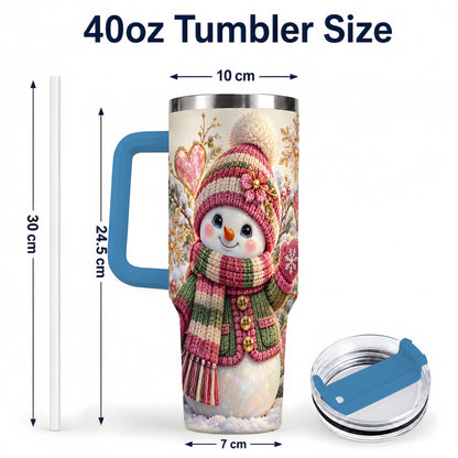 #pl[40oz|Blue] Knitted Snowman 40oz Tumbler with Handle, Winter Heart Travel Cup