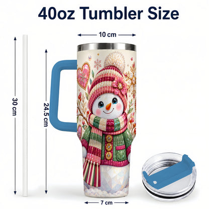 #pl[40oz|Blue] Faceted Snowman 40oz Tumbler with Handle, Winter Heart Travel Cup