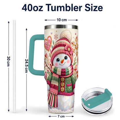 #pl[40oz|Green] Faceted Snowman 40oz Tumbler with Handle, Winter Heart Travel Cup