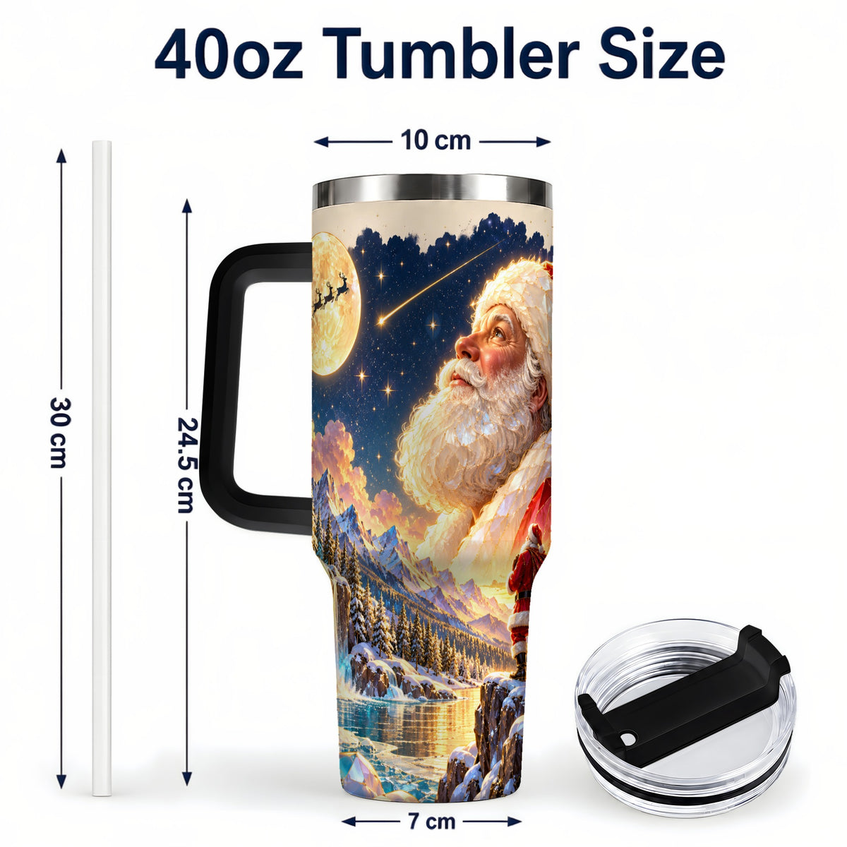 #pl[40oz|Black] Christmas Santa 40oz Tumbler with Handle, Winter Night Travel Cup